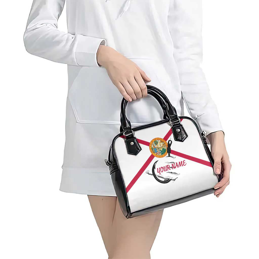 Flag Florida Fishing Shoulder Handbag Fish Hook Rip Detail and Custom Name Red Accent Design TS04