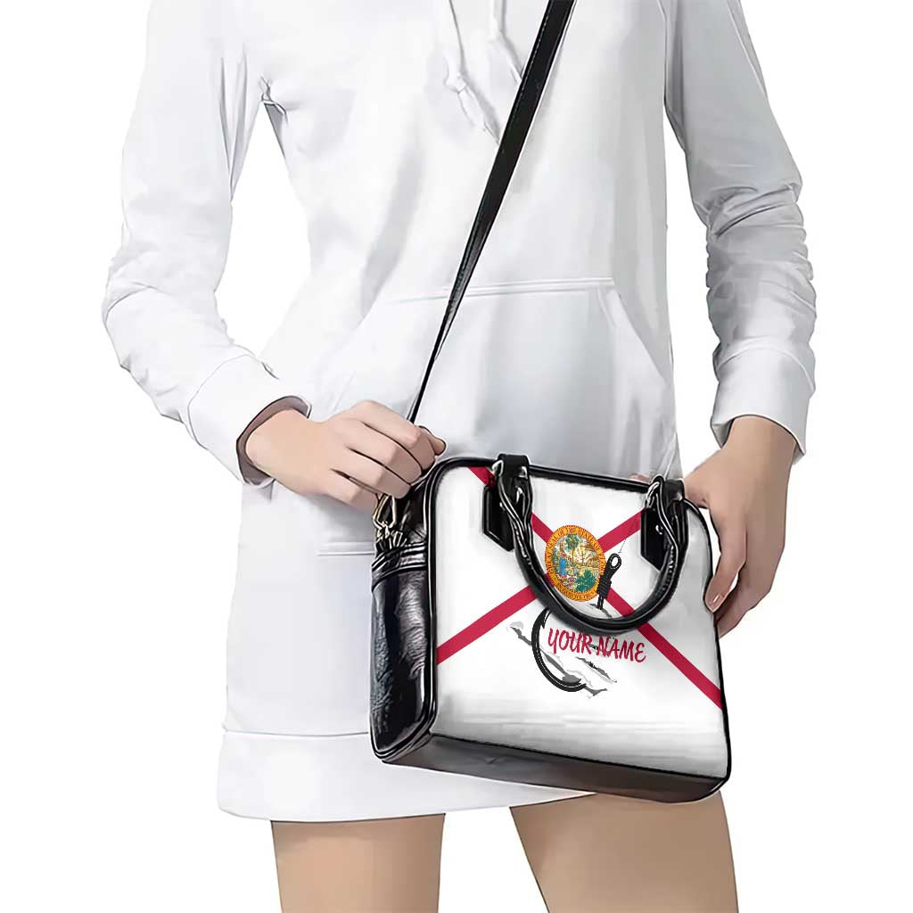 Flag Florida Fishing Shoulder Handbag Fish Hook Rip Detail and Custom Name Red Accent Design TS04
