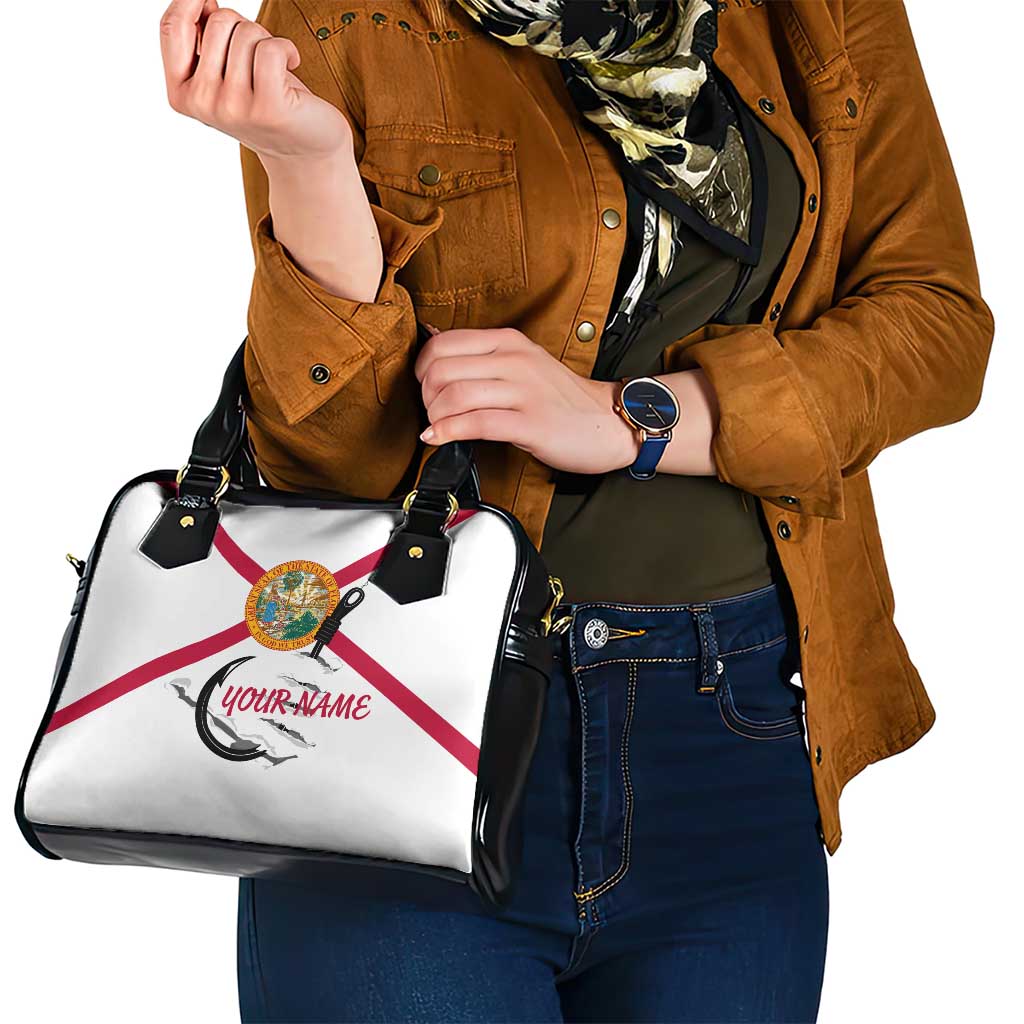 Flag Florida Fishing Shoulder Handbag Fish Hook Rip Detail and Custom Name Red Accent Design TS04