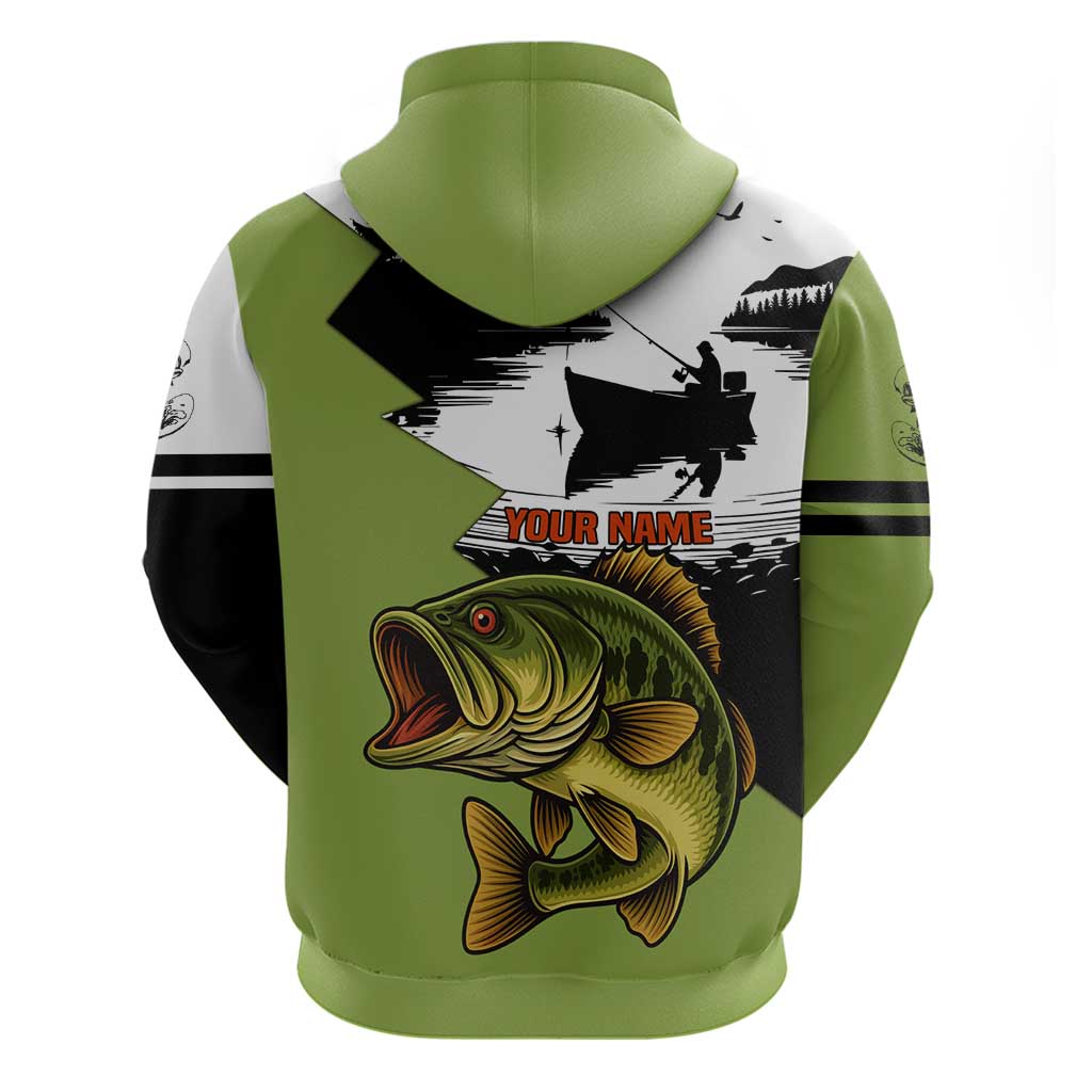 Largemouth Bass Fishing Hoodie Fish On Text and Boat Scene in Green and Black Custom Design TS04