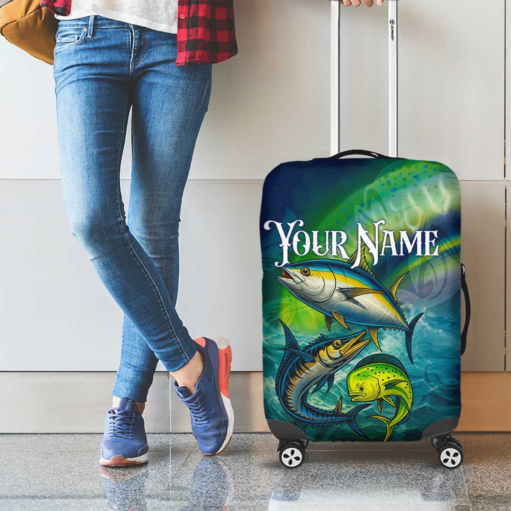 Offshore Fishing Custom Luggage Cover Tuna Mahi Mahi and Wahoo in Ocean Wave Design TS04