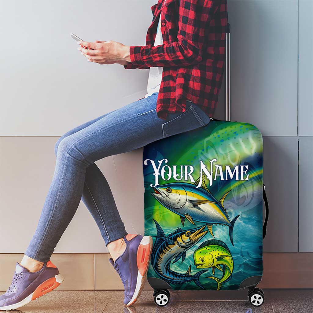 Offshore Fishing Custom Luggage Cover Tuna Mahi Mahi and Wahoo in Ocean Wave Design TS04
