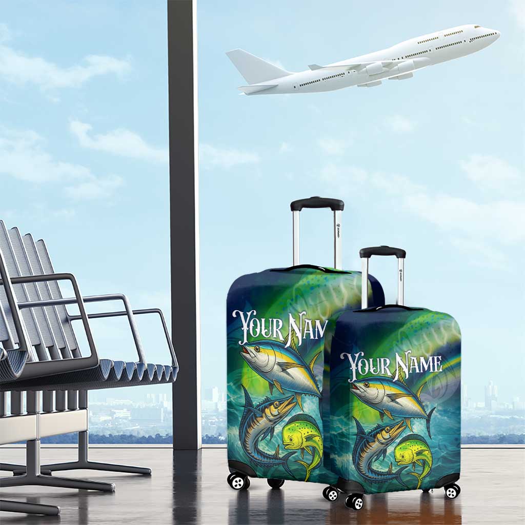 Offshore Fishing Custom Luggage Cover Tuna Mahi Mahi and Wahoo in Ocean Wave Design TS04