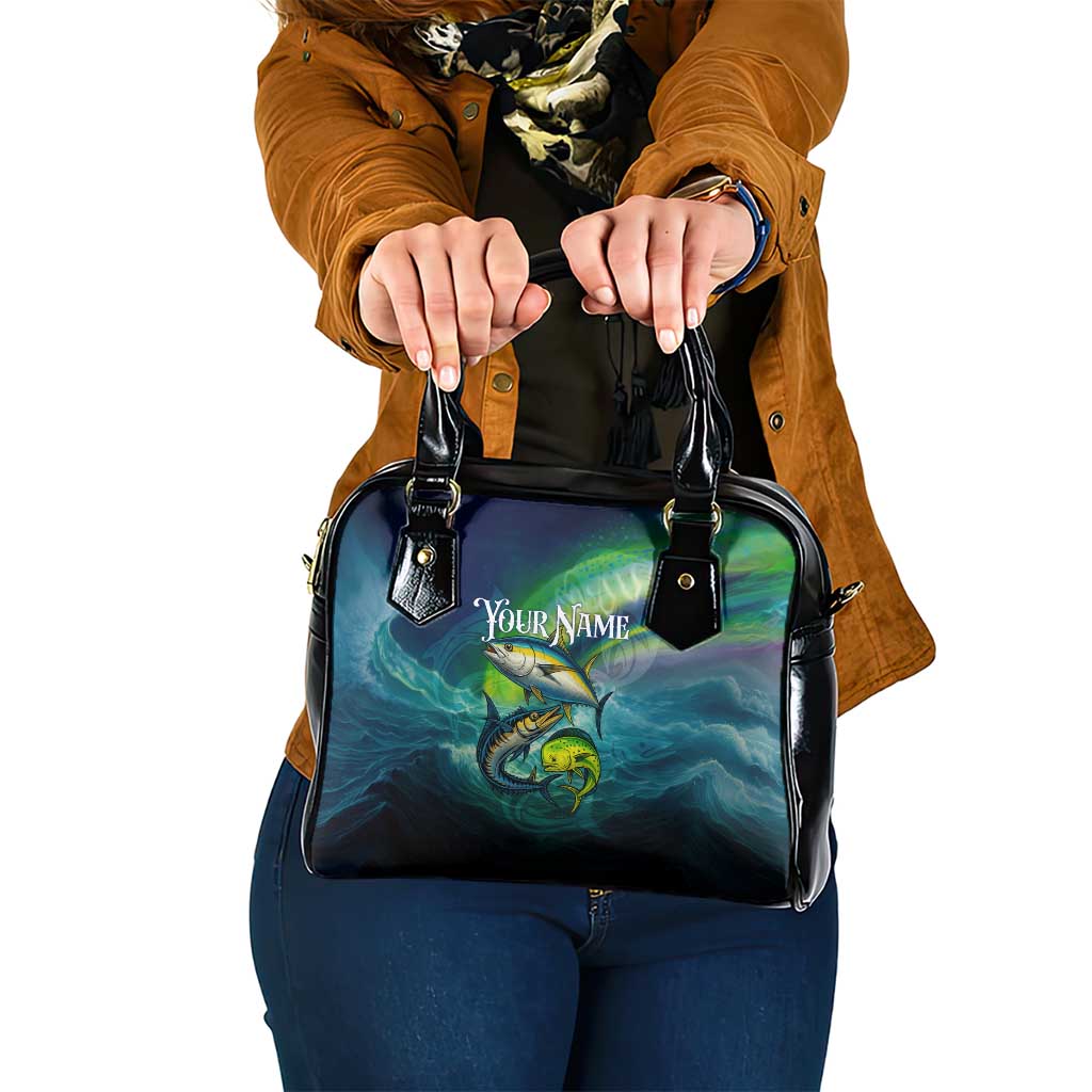 Offshore Fishing Custom Shoulder Handbag Tuna Mahi Mahi and Wahoo in Ocean Wave Design TS04