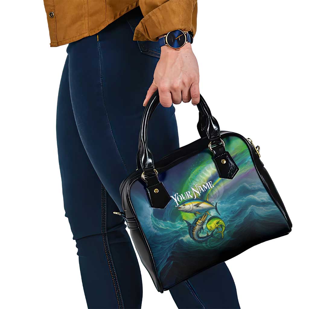 Offshore Fishing Custom Shoulder Handbag Tuna Mahi Mahi and Wahoo in Ocean Wave Design TS04