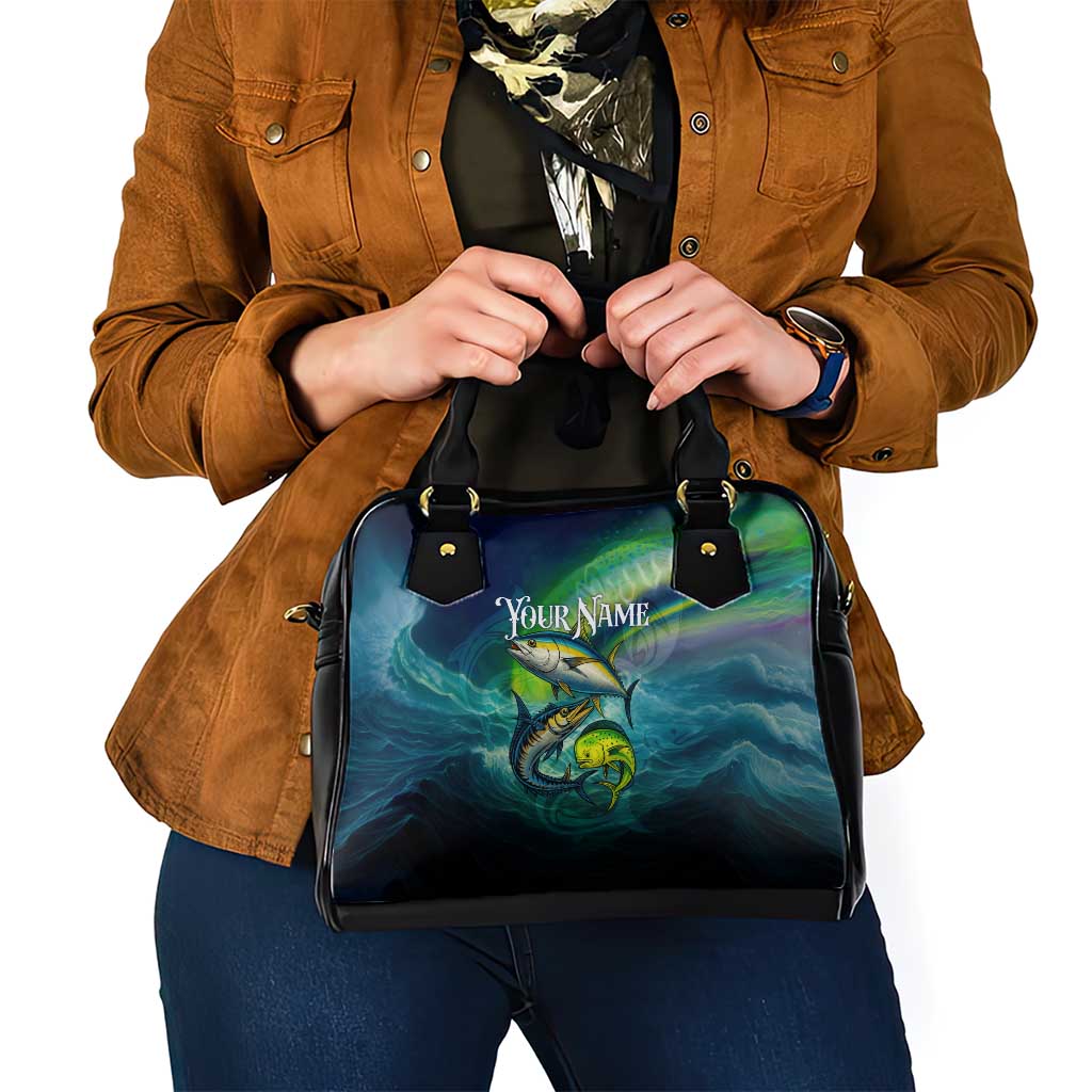 Offshore Fishing Custom Shoulder Handbag Tuna Mahi Mahi and Wahoo in Ocean Wave Design TS04