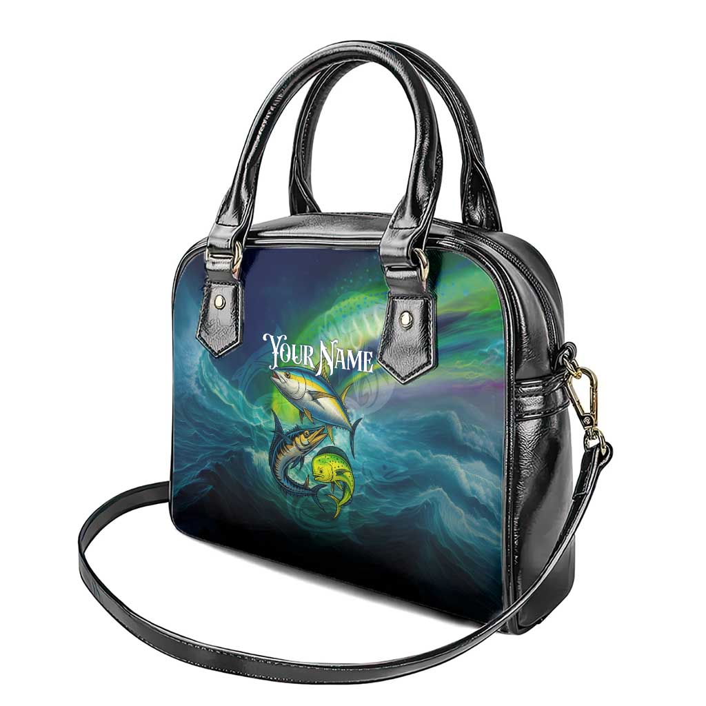 Offshore Fishing Custom Shoulder Handbag Tuna Mahi Mahi and Wahoo in Ocean Wave Design TS04