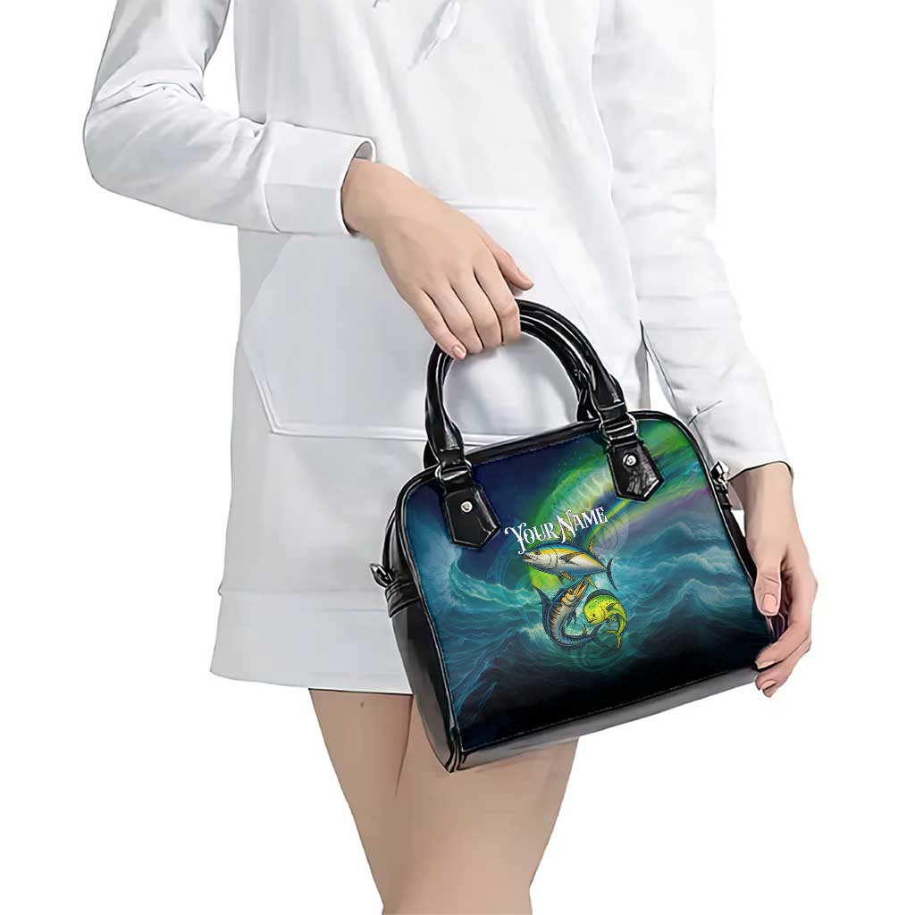 Offshore Fishing Custom Shoulder Handbag Tuna Mahi Mahi and Wahoo in Ocean Wave Design TS04