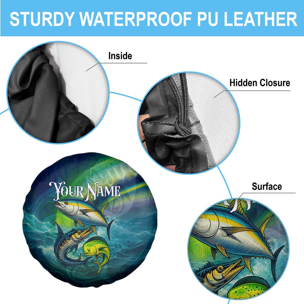 Offshore Fishing Custom Spare Tire Cover Tuna Mahi Mahi and Wahoo in Ocean Wave Design TS04