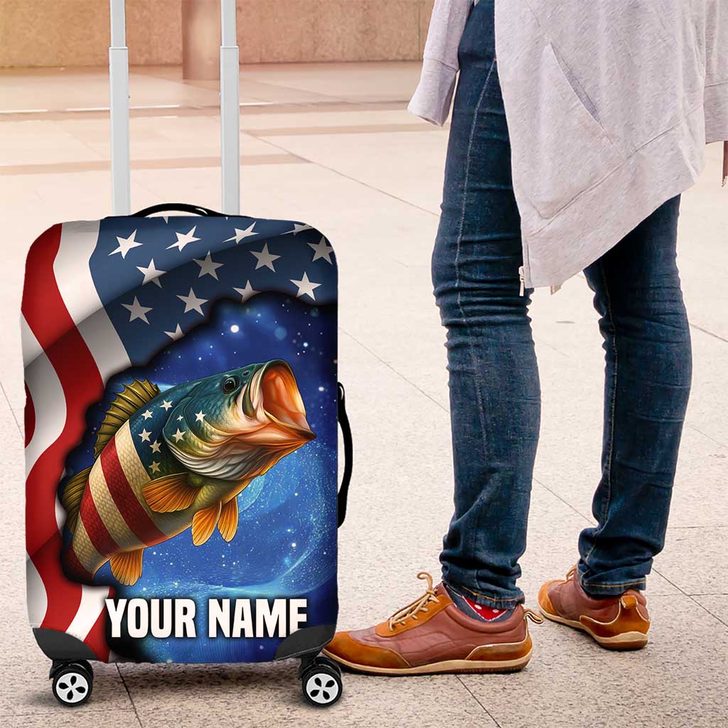 American Flag Bass Fishing Graphic Luggage Cover Patriotic Fish and Starry Galaxy Background TS04