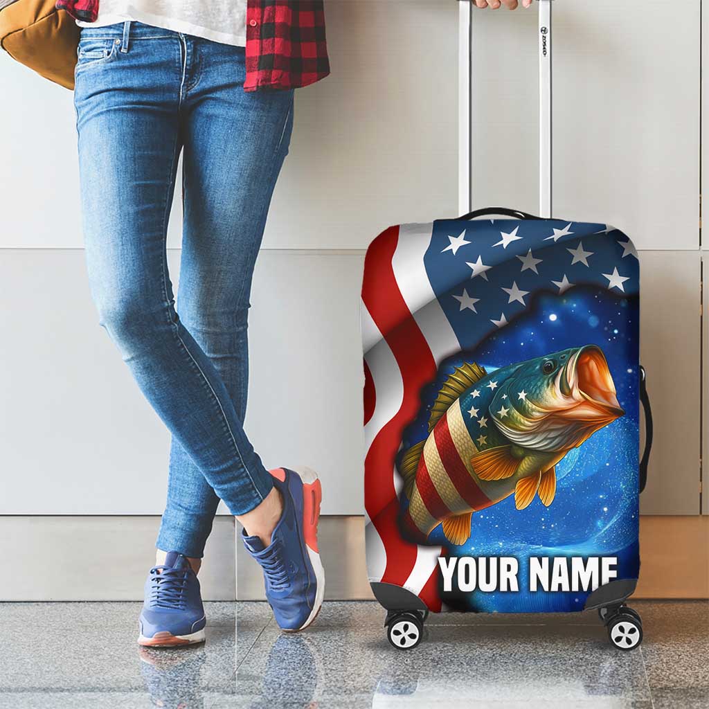 American Flag Bass Fishing Graphic Luggage Cover Patriotic Fish and Starry Galaxy Background TS04