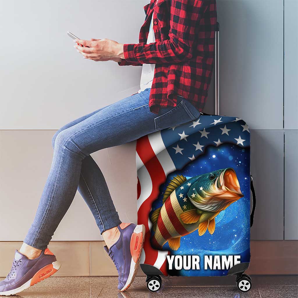 American Flag Bass Fishing Graphic Luggage Cover Patriotic Fish and Starry Galaxy Background TS04
