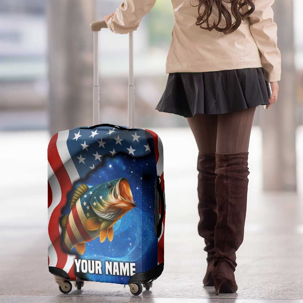 American Flag Bass Fishing Graphic Luggage Cover Patriotic Fish and Starry Galaxy Background TS04