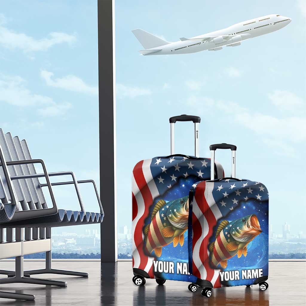 American Flag Bass Fishing Graphic Luggage Cover Patriotic Fish and Starry Galaxy Background TS04