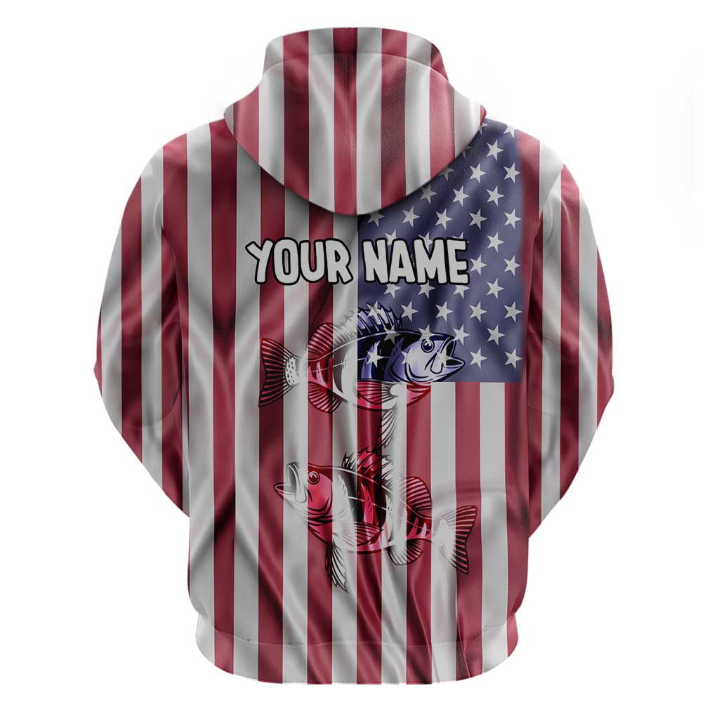 Fishing Fish Hook American Flag Hoodie Custom Name Graphic in Patriotic Striped Theme TS04