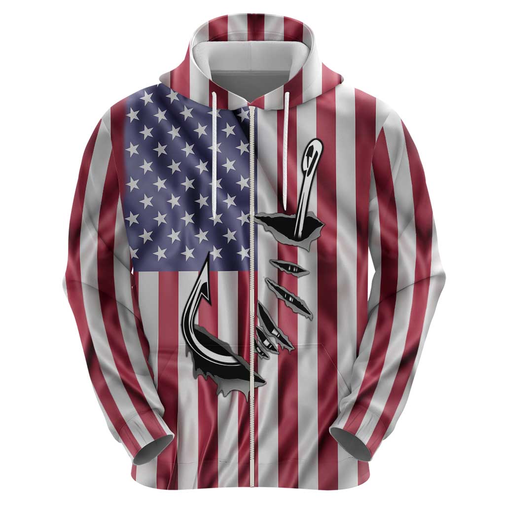 Fishing Fish Hook American Flag Hoodie Custom Name Graphic in Patriotic Striped Theme TS04