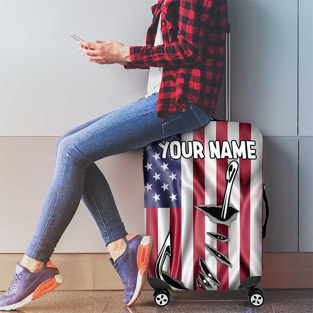Fishing Fish Hook American Flag Luggage Cover Custom Name Graphic in Patriotic Striped Theme TS04