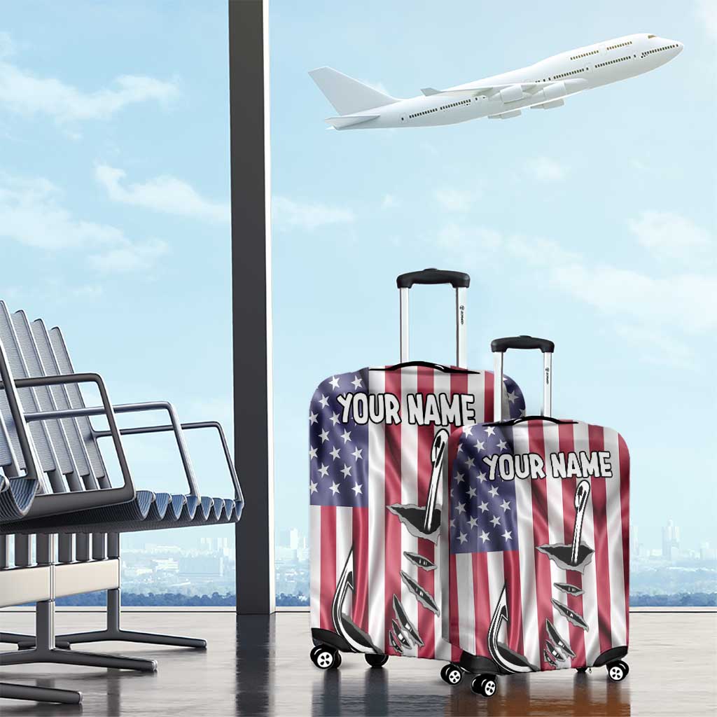 Fishing Fish Hook American Flag Luggage Cover Custom Name Graphic in Patriotic Striped Theme TS04