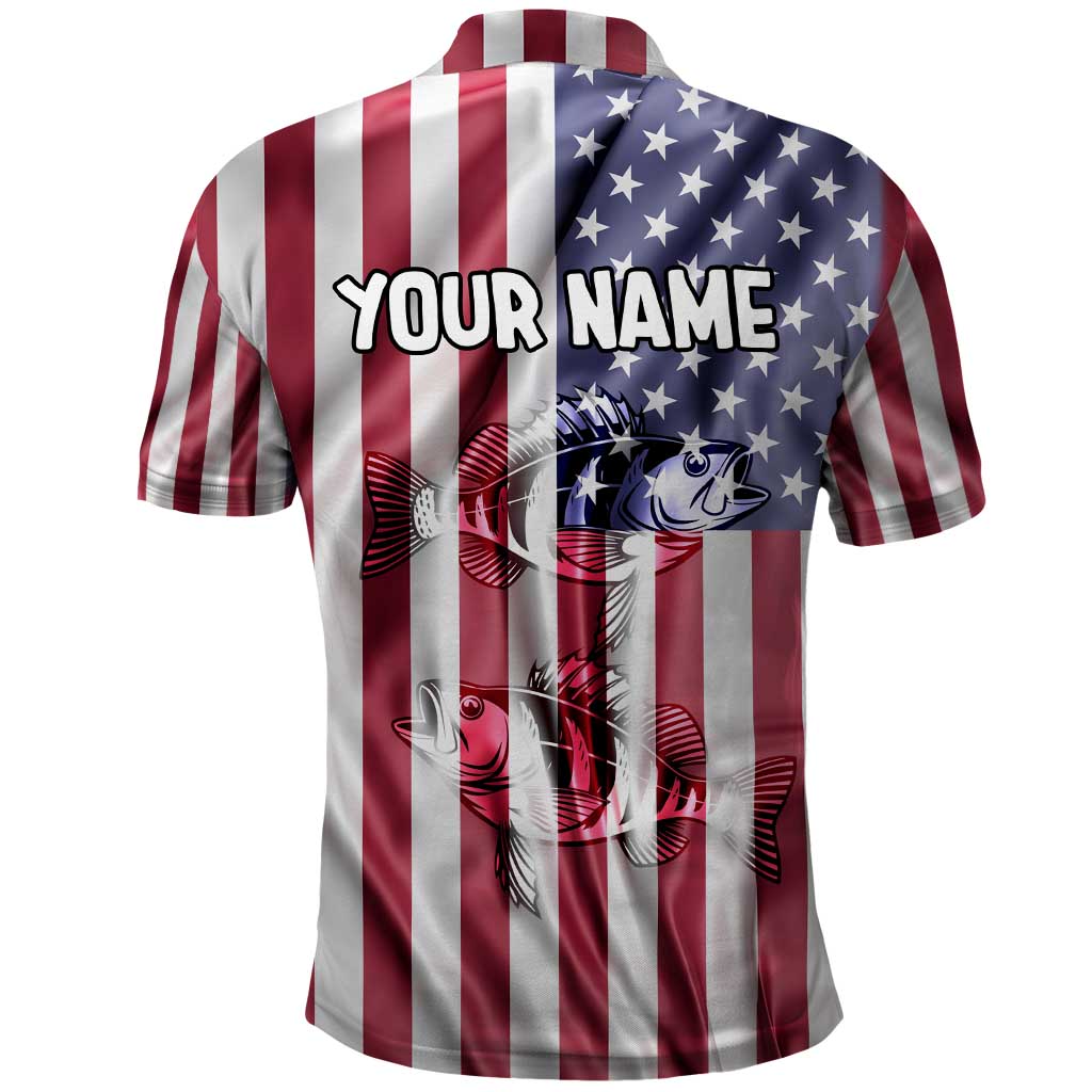 Fishing Fish Hook American Flag Polo Shirt Custom Name Graphic in Patriotic Striped Theme TS04