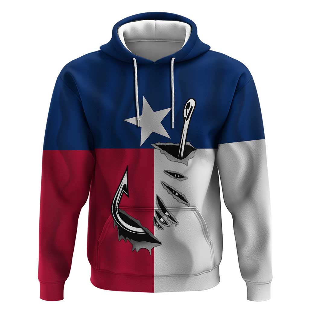 Texas Flag Fishing Hoodie Hook and Fish Illustration and Custom Name Detail TS04