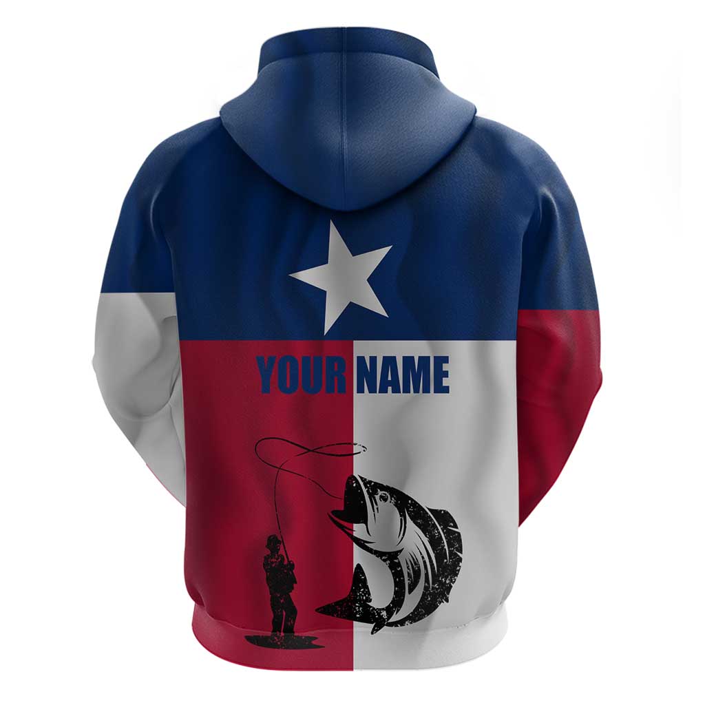 Texas Flag Fishing Hoodie Hook and Fish Illustration and Custom Name Detail TS04
