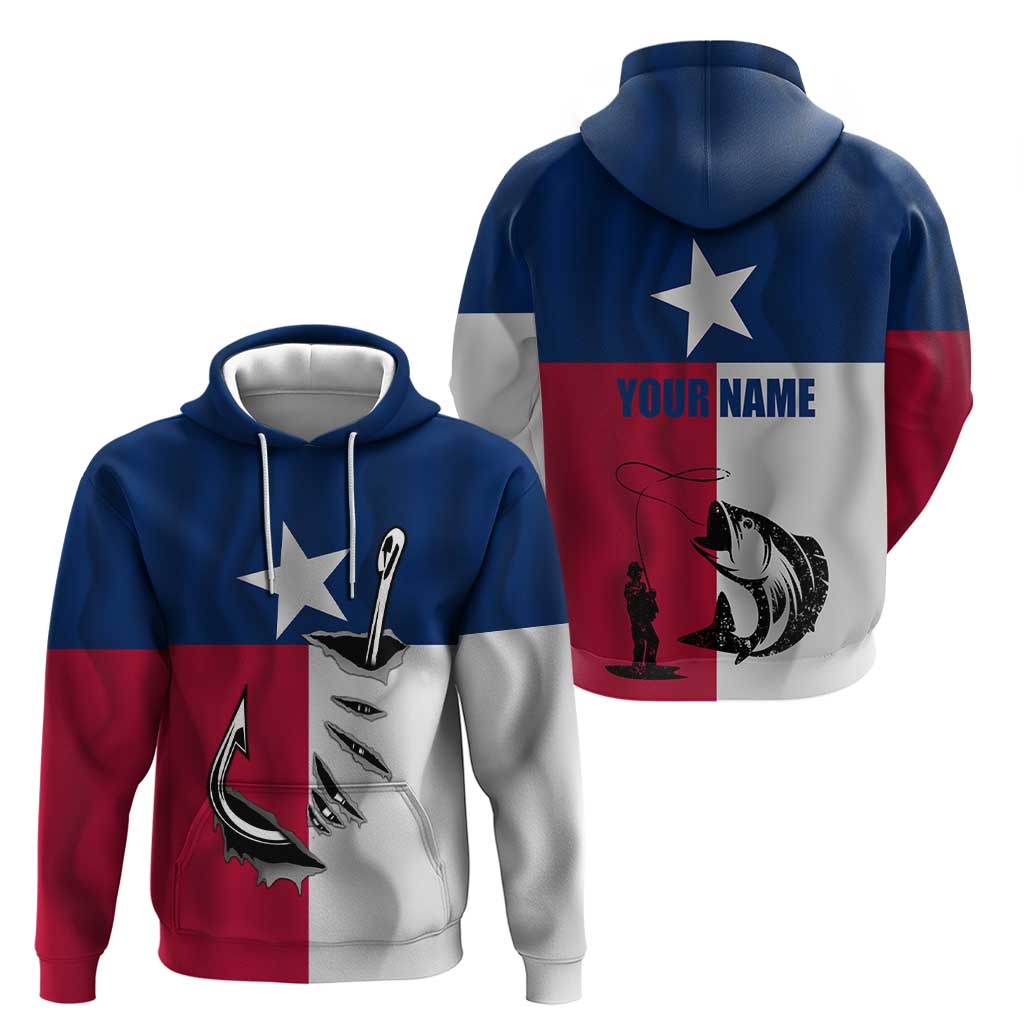 Texas Flag Fishing Hoodie Hook and Fish Illustration and Custom Name Detail TS04