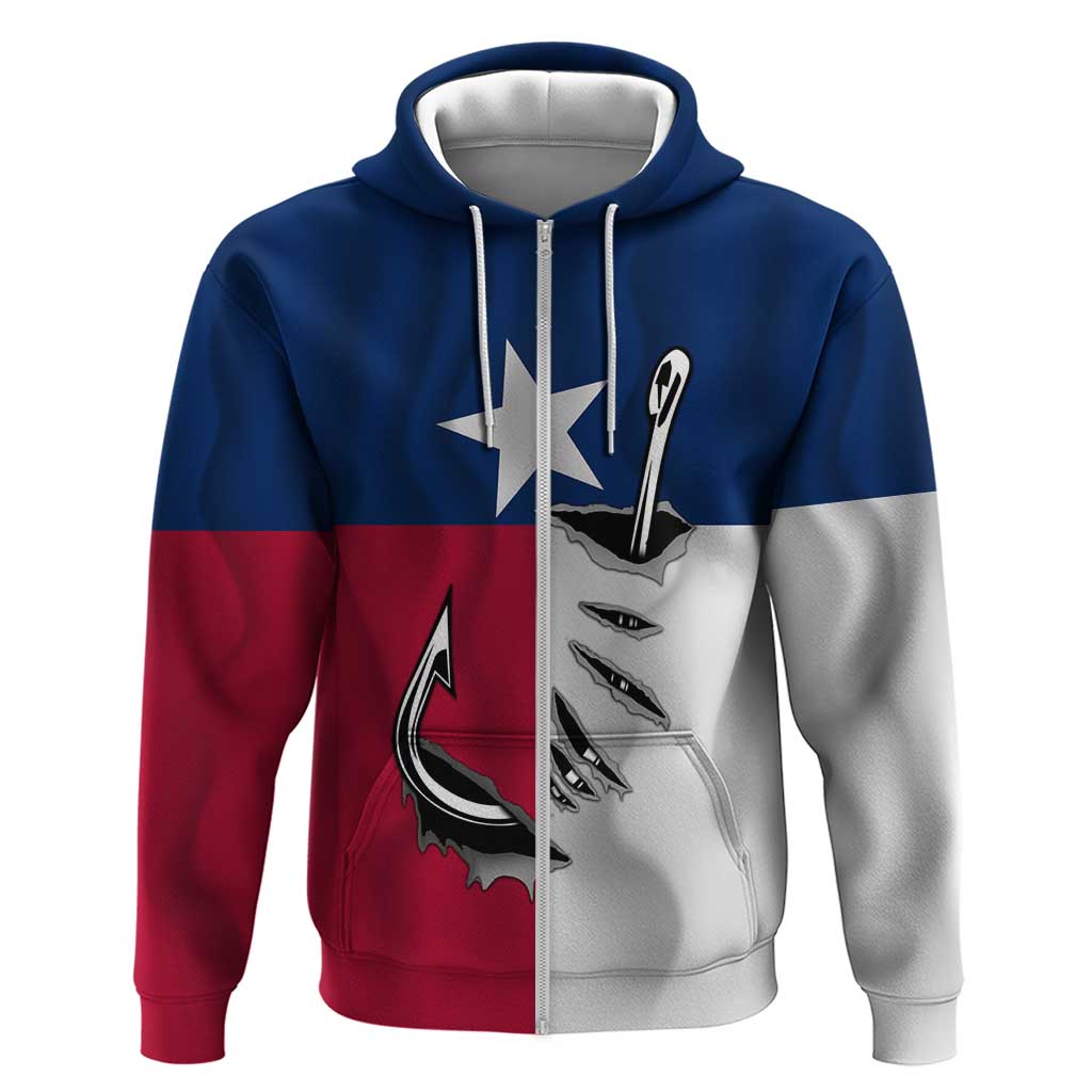 Texas Flag Fishing Hoodie Hook and Fish Illustration and Custom Name Detail TS04