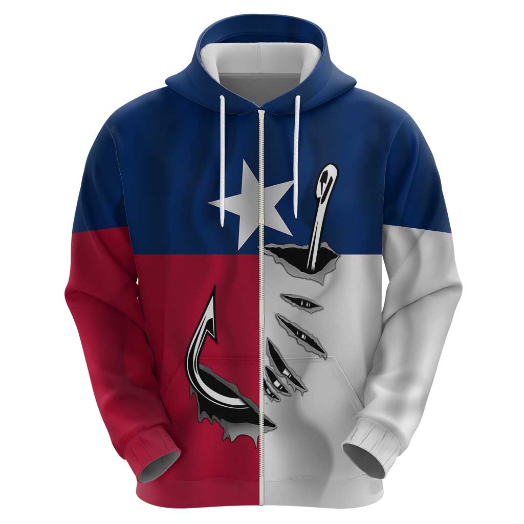 Texas Flag Fishing Hoodie Hook and Fish Illustration and Custom Name Detail TS04