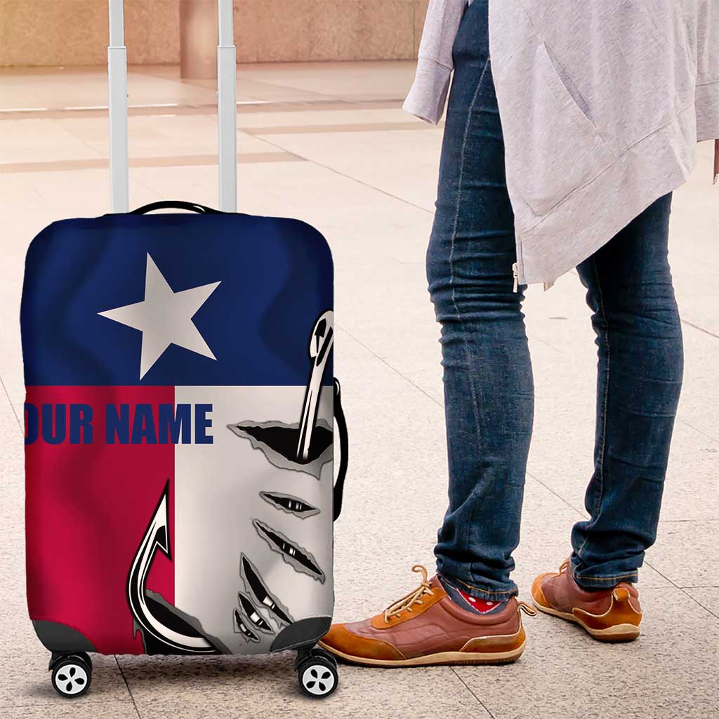 Texas Flag Fishing Luggage Cover Hook and Fish Illustration and Custom Name Detail TS04