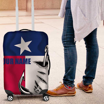 Texas Flag Fishing Luggage Cover Hook and Fish Illustration and Custom Name Detail TS04