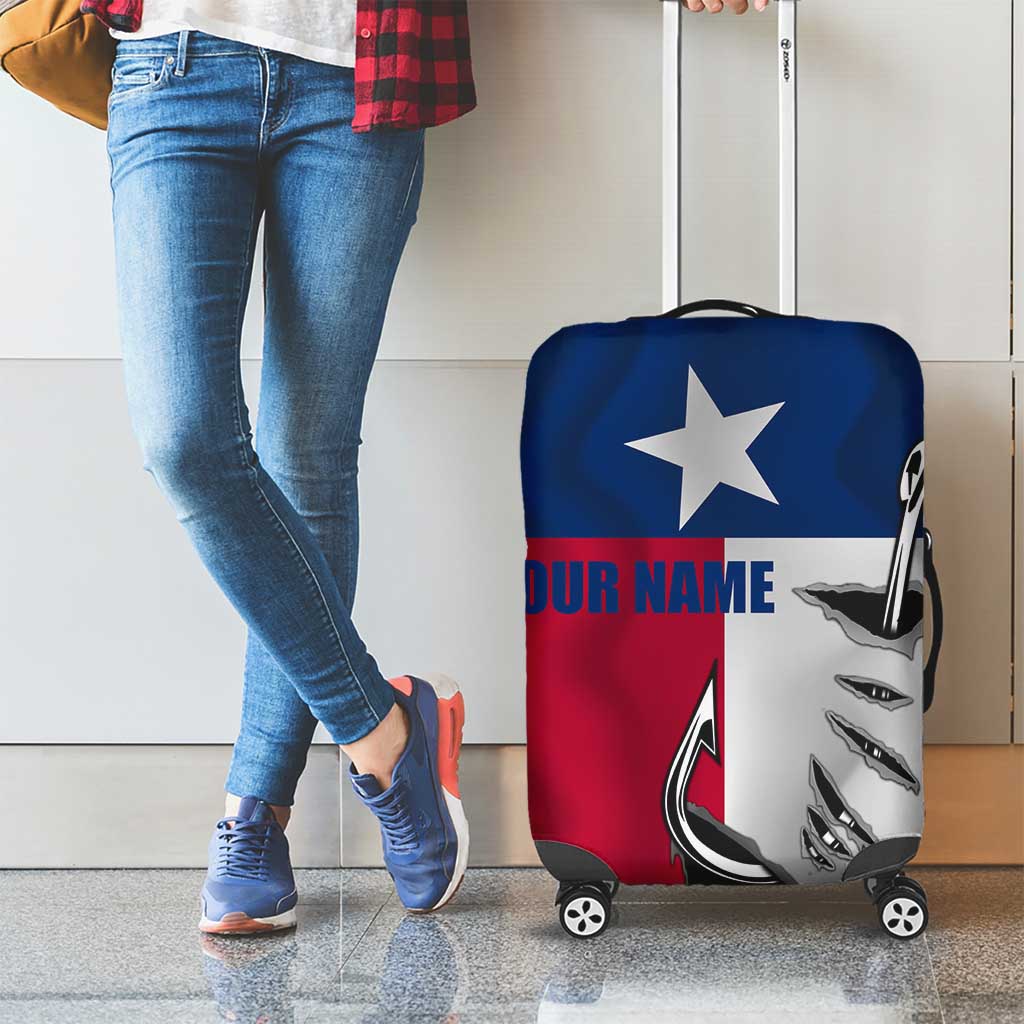 Texas Flag Fishing Luggage Cover Hook and Fish Illustration and Custom Name Detail TS04