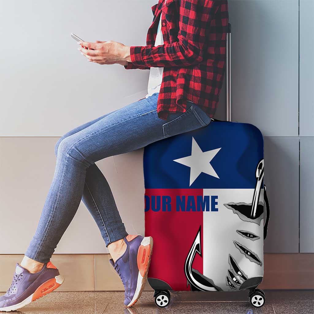 Texas Flag Fishing Luggage Cover Hook and Fish Illustration and Custom Name Detail TS04