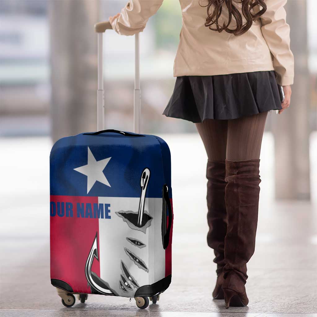 Texas Flag Fishing Luggage Cover Hook and Fish Illustration and Custom Name Detail TS04