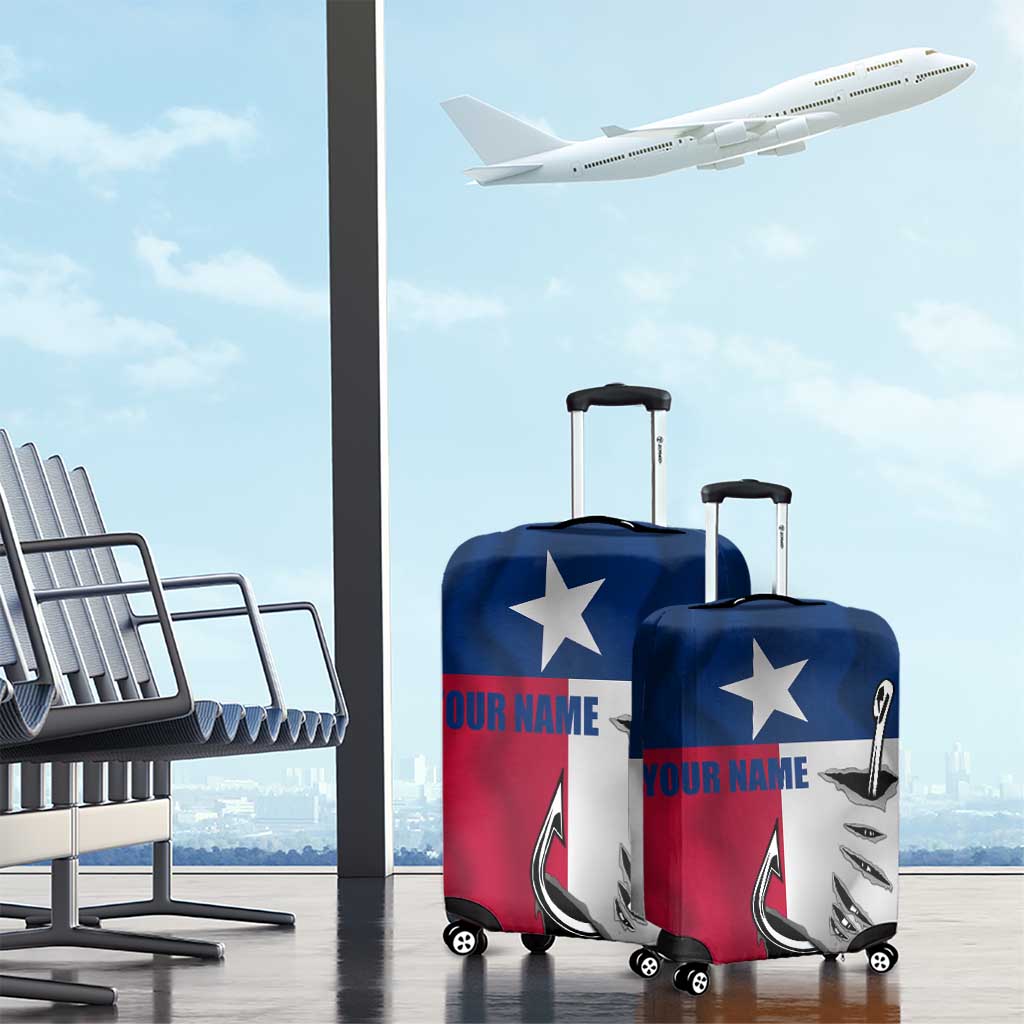 Texas Flag Fishing Luggage Cover Hook and Fish Illustration and Custom Name Detail TS04