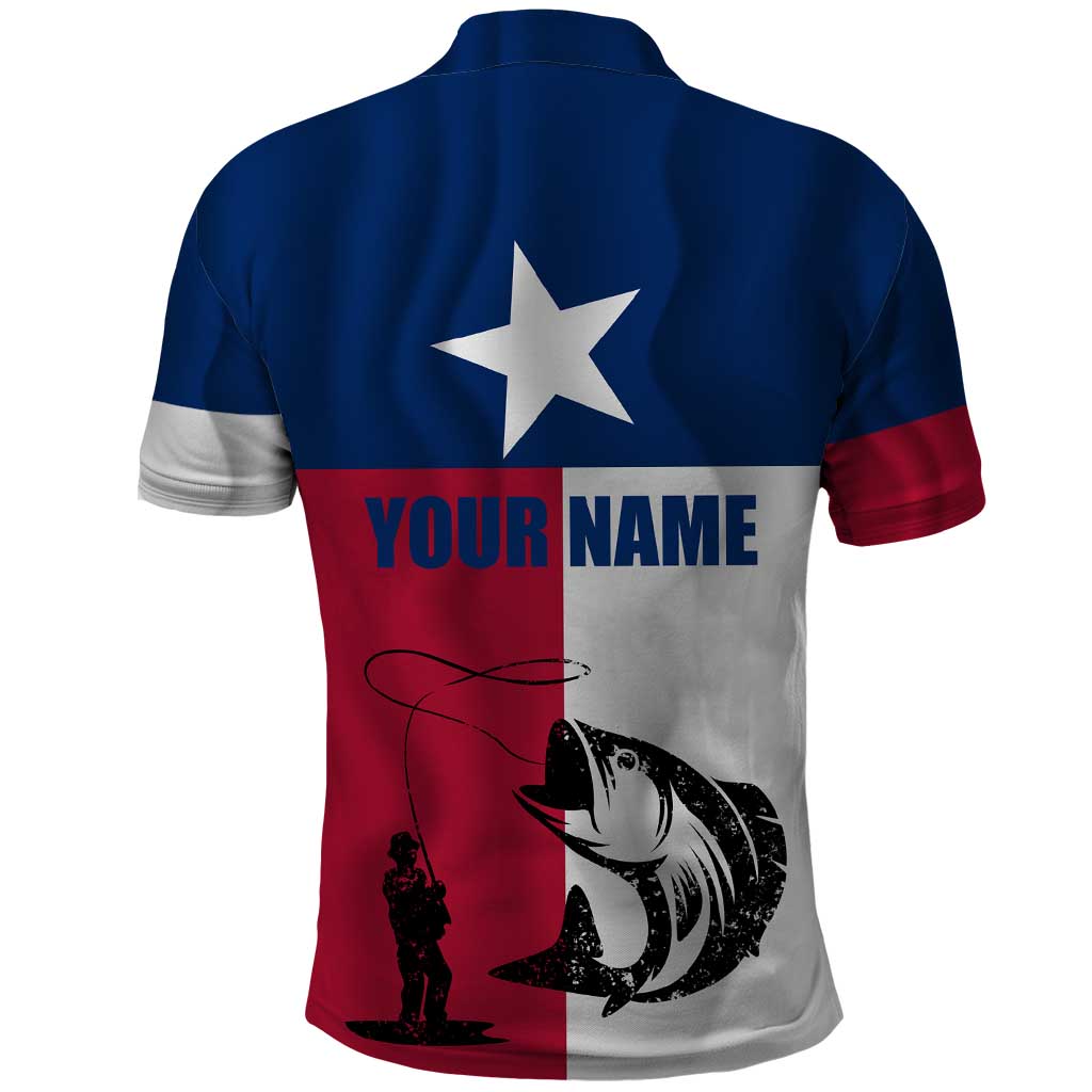 Texas Flag Fishing Polo Shirt Hook and Fish Illustration and Custom Name Detail TS04