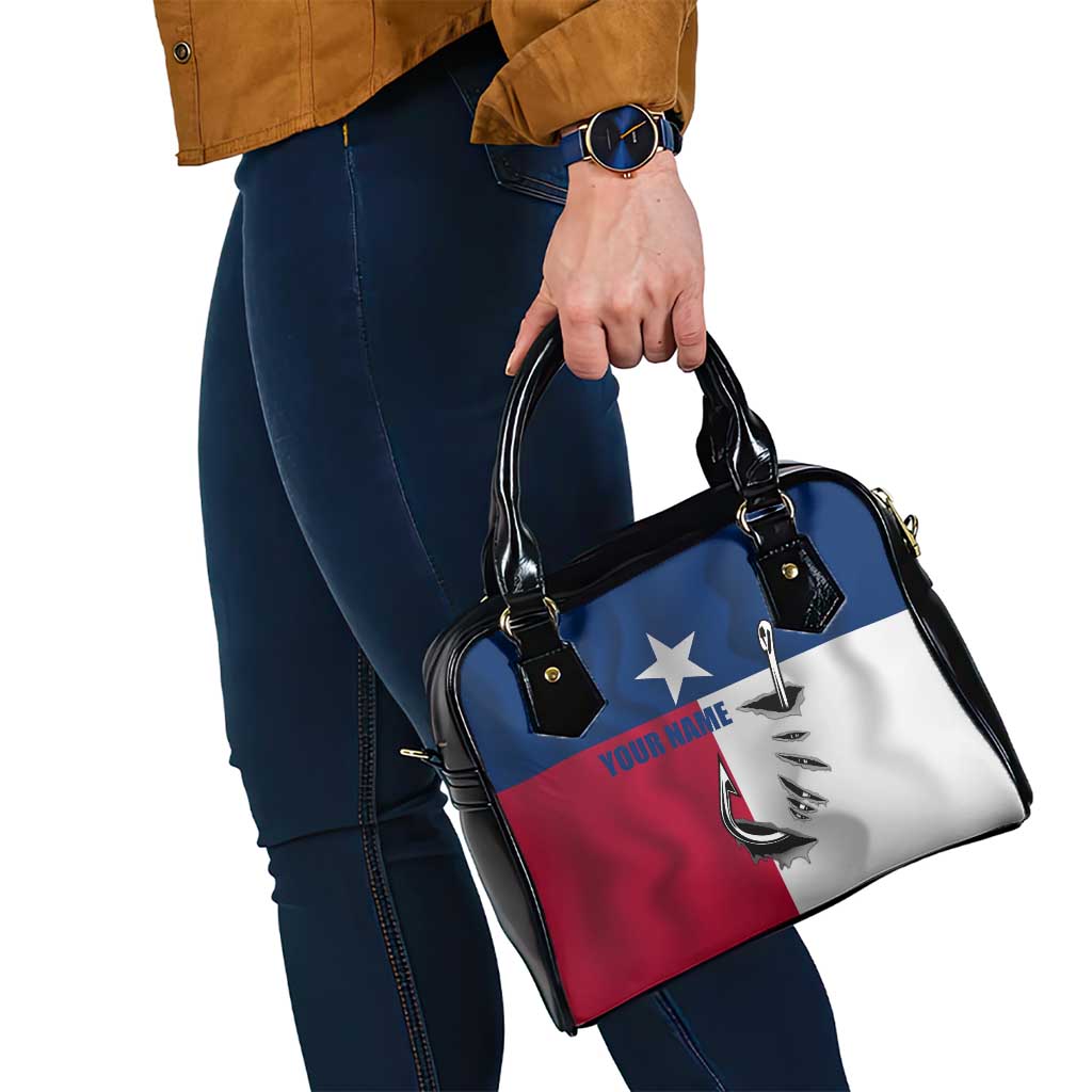 Texas Flag Fishing Shoulder Handbag Hook and Fish Illustration and Custom Name Detail TS04