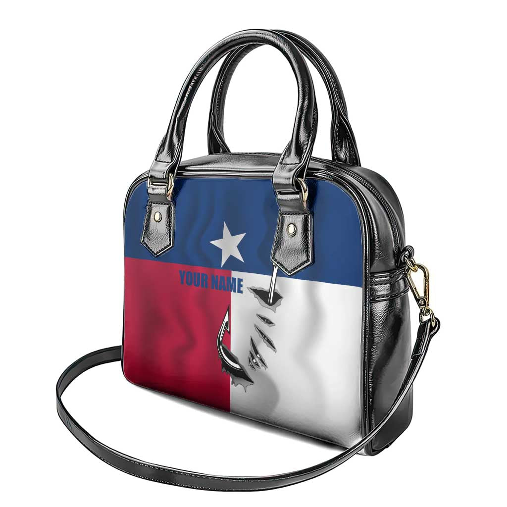 Texas Flag Fishing Shoulder Handbag Hook and Fish Illustration and Custom Name Detail TS04