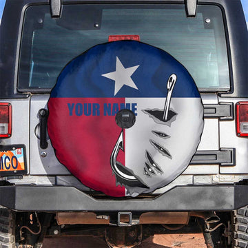 Texas Flag Fishing Spare Tire Cover Hook and Fish Illustration and Custom Name Detail TS04