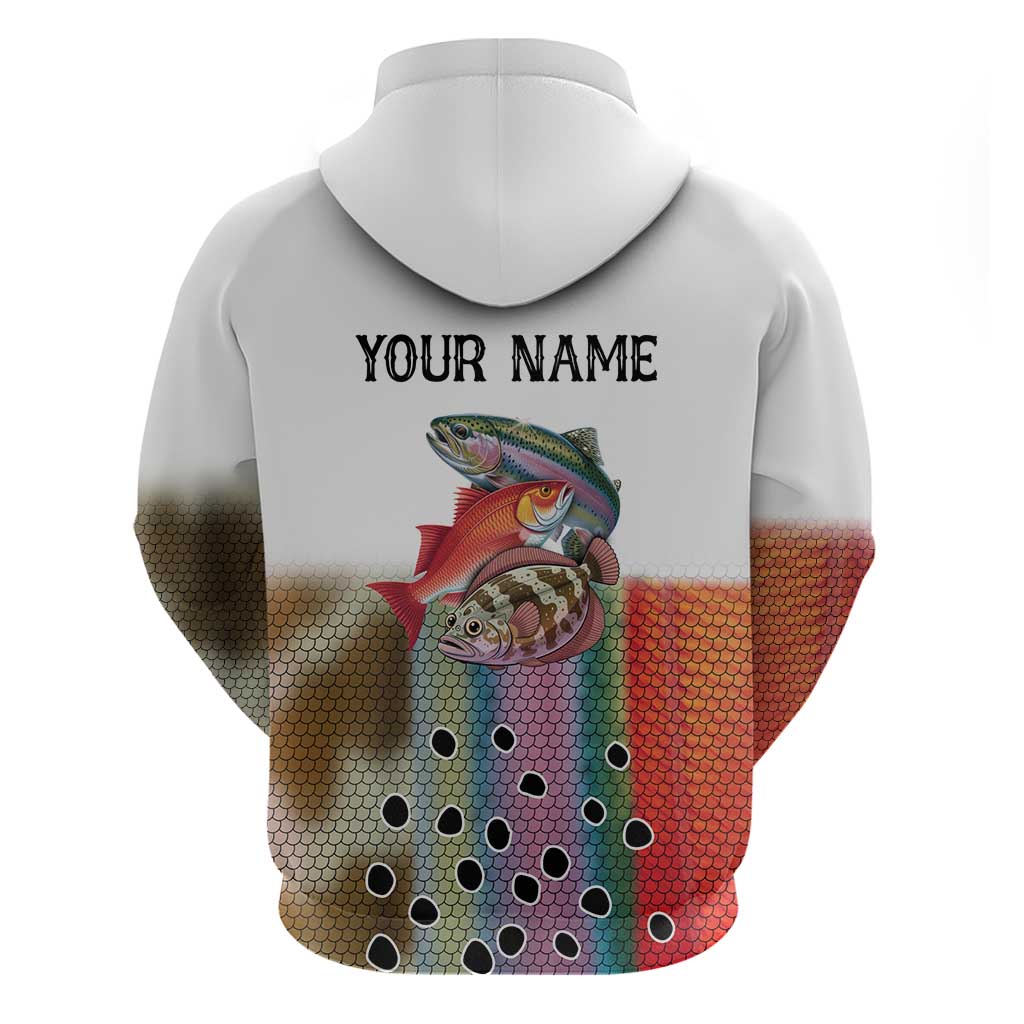 Multicolor Fish Pattern Design Hoodie Fishing Scaled Texture and Custom Name Print TS04