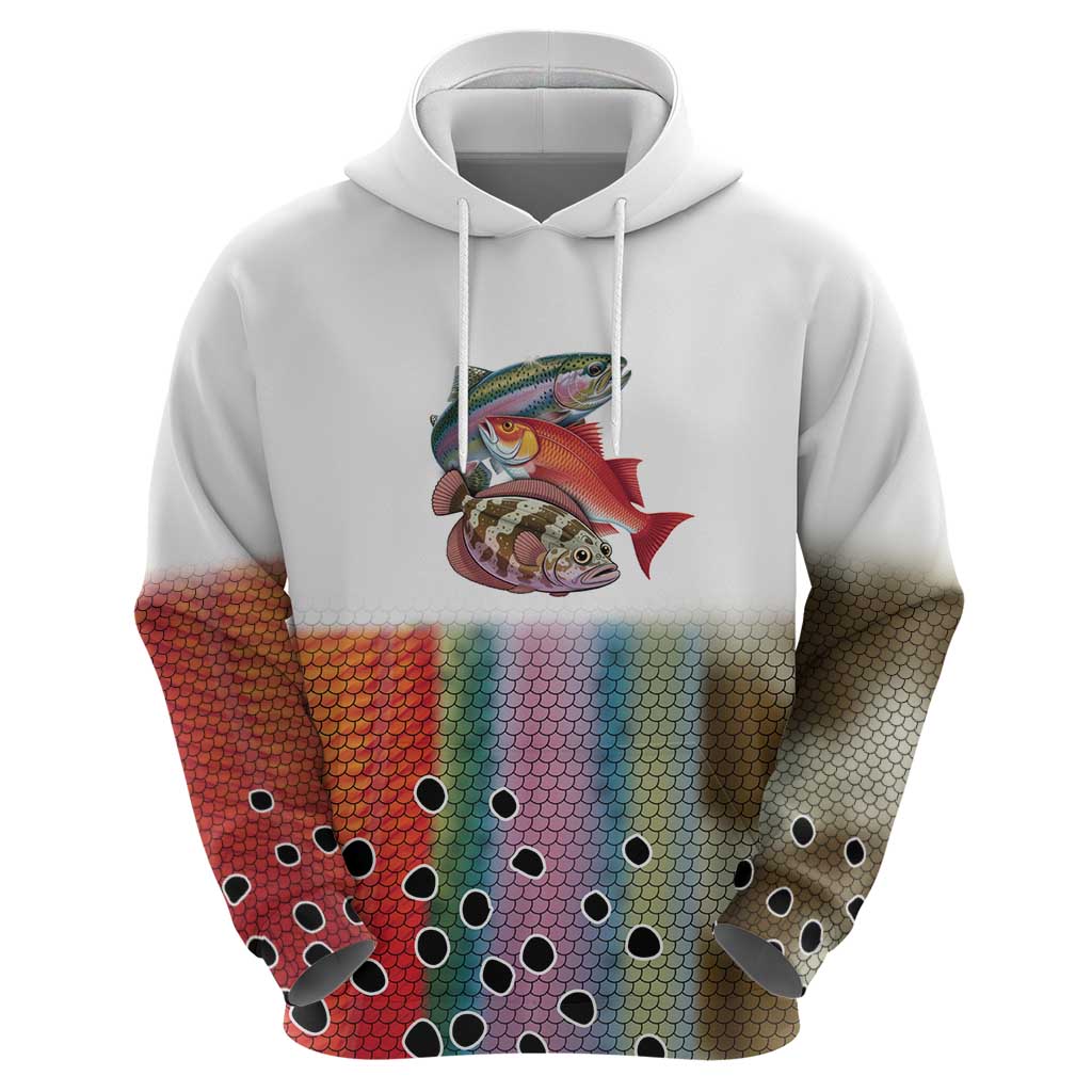 Multicolor Fish Pattern Design Hoodie Fishing Scaled Texture and Custom Name Print TS04