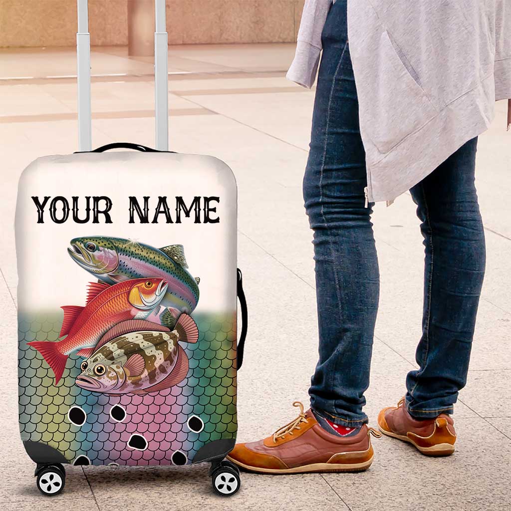 Multicolor Fish Pattern Design Luggage Cover Fishing Scaled Texture and Custom Name Print TS04