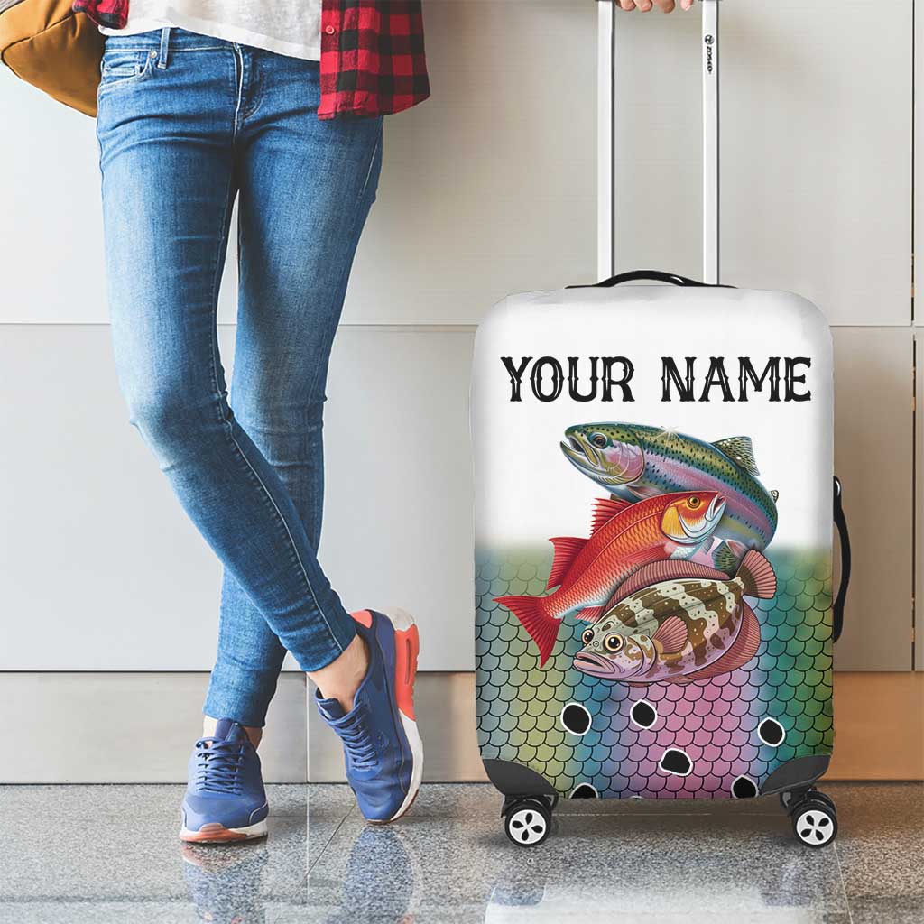 Multicolor Fish Pattern Design Luggage Cover Fishing Scaled Texture and Custom Name Print TS04
