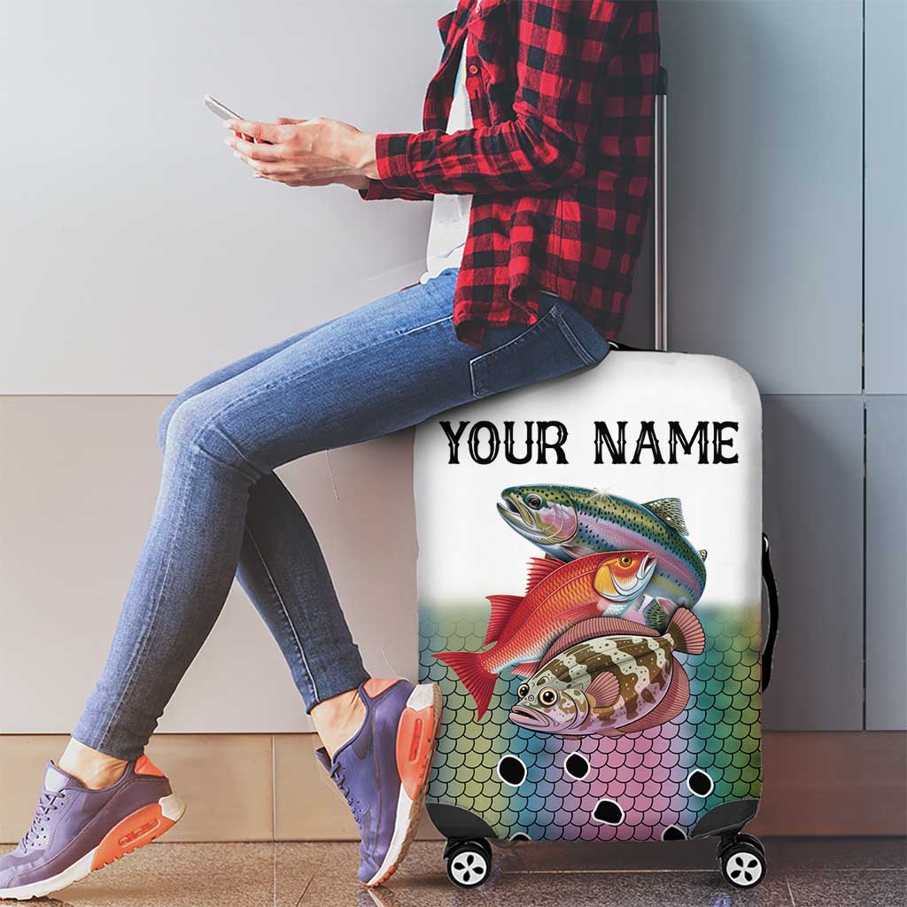 Multicolor Fish Pattern Design Luggage Cover Fishing Scaled Texture and Custom Name Print TS04