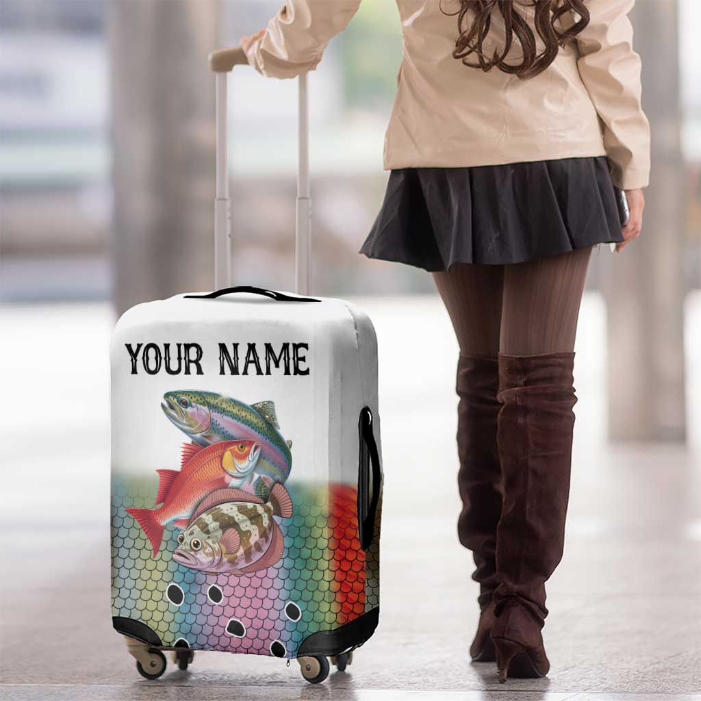 Multicolor Fish Pattern Design Luggage Cover Fishing Scaled Texture and Custom Name Print TS04