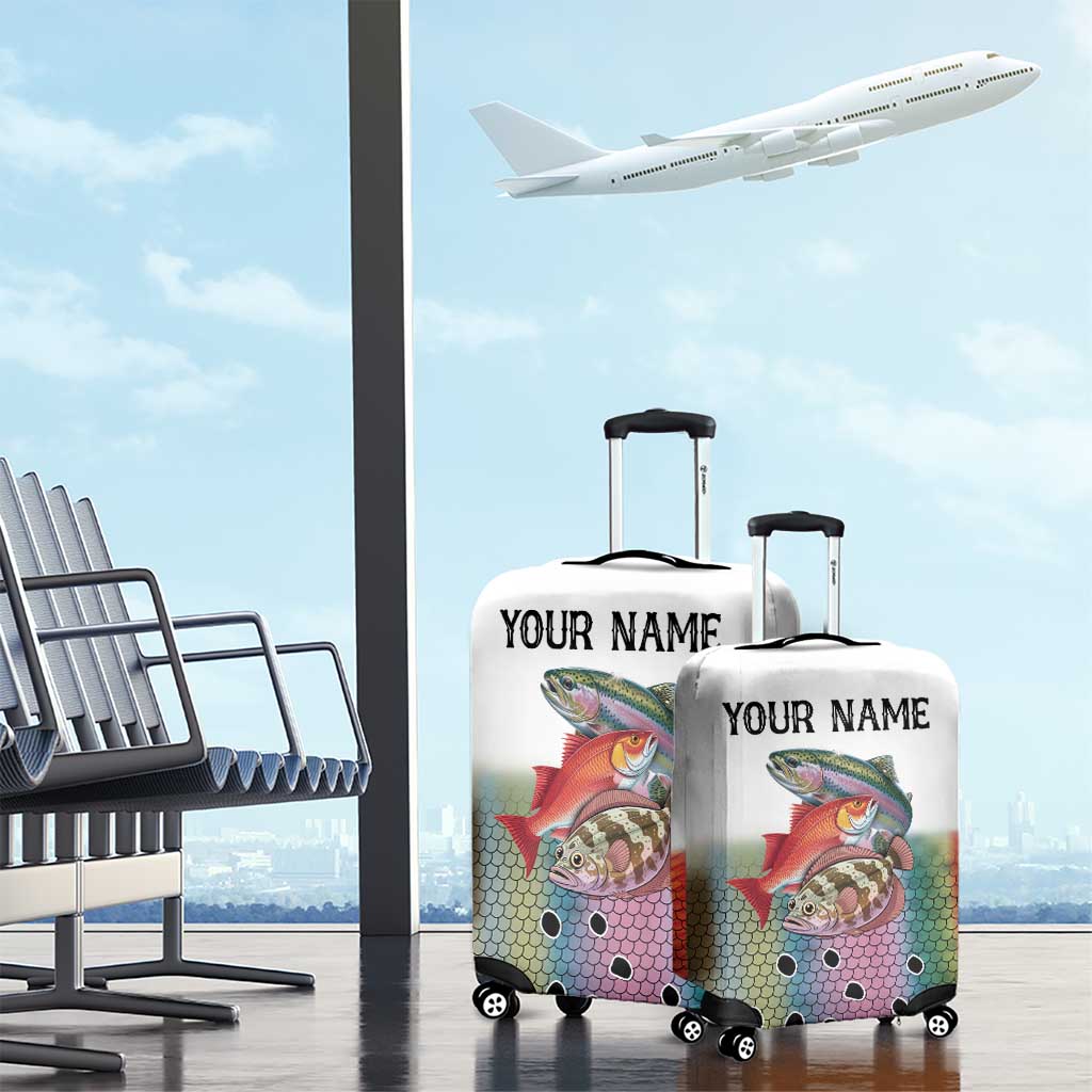 Multicolor Fish Pattern Design Luggage Cover Fishing Scaled Texture and Custom Name Print TS04