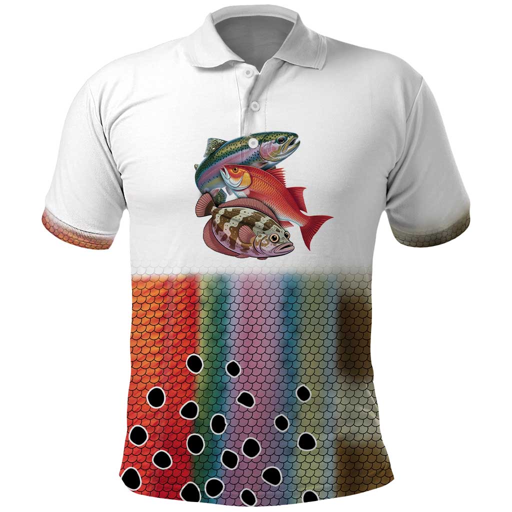 Multicolor Fish Pattern Design Polo Shirt Fishing Scaled Texture and Custom Name Print TS04