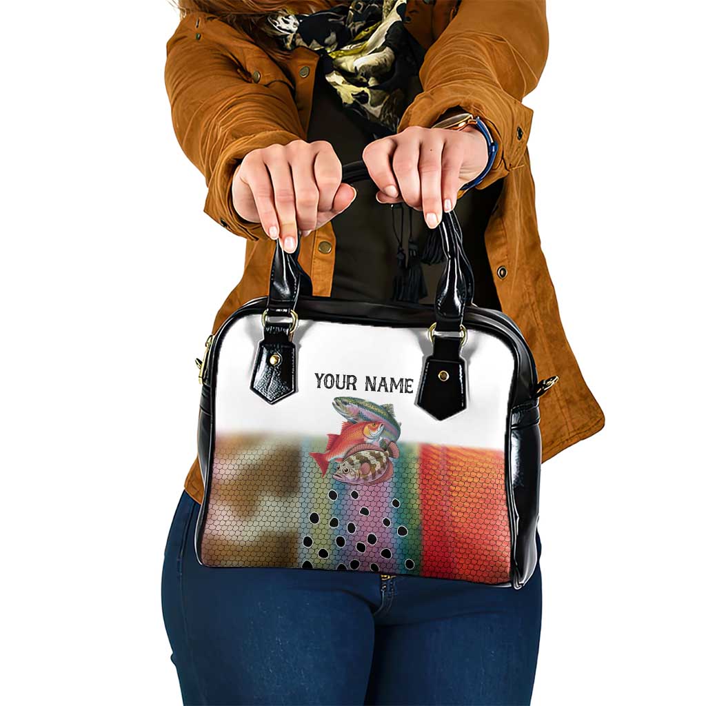 Multicolor Fish Pattern Design Shoulder Handbag Fishing Scaled Texture and Custom Name Print TS04