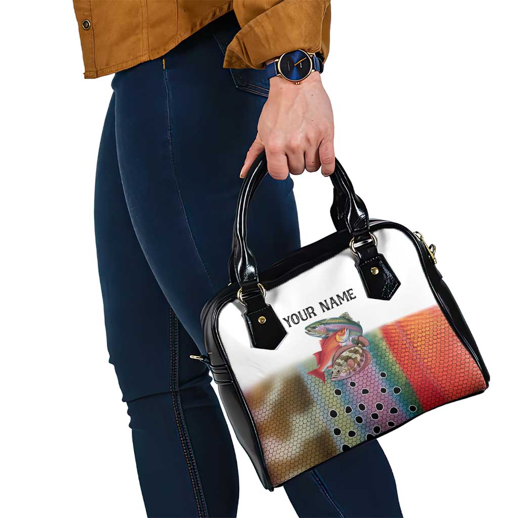 Multicolor Fish Pattern Design Shoulder Handbag Fishing Scaled Texture and Custom Name Print TS04
