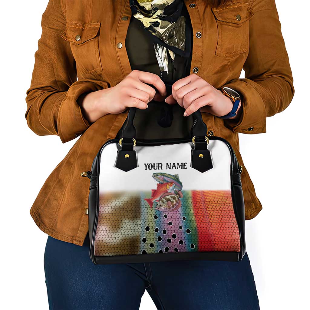 Multicolor Fish Pattern Design Shoulder Handbag Fishing Scaled Texture and Custom Name Print TS04