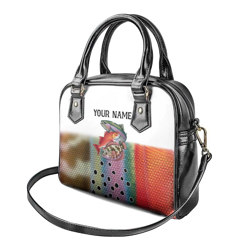 Multicolor Fish Pattern Design Shoulder Handbag Fishing Scaled Texture and Custom Name Print TS04